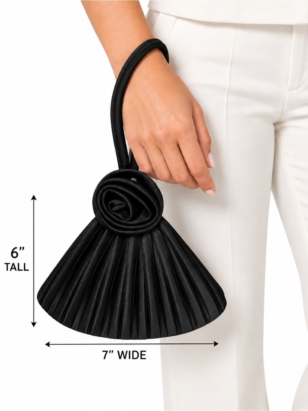 Gunne Sax Black Pleated Fan Wristlet Purse with Rosette